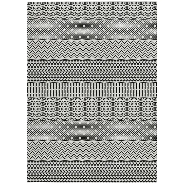 9' X 12' White And Black Chevron Washable Indoor Outdoor Area Rug