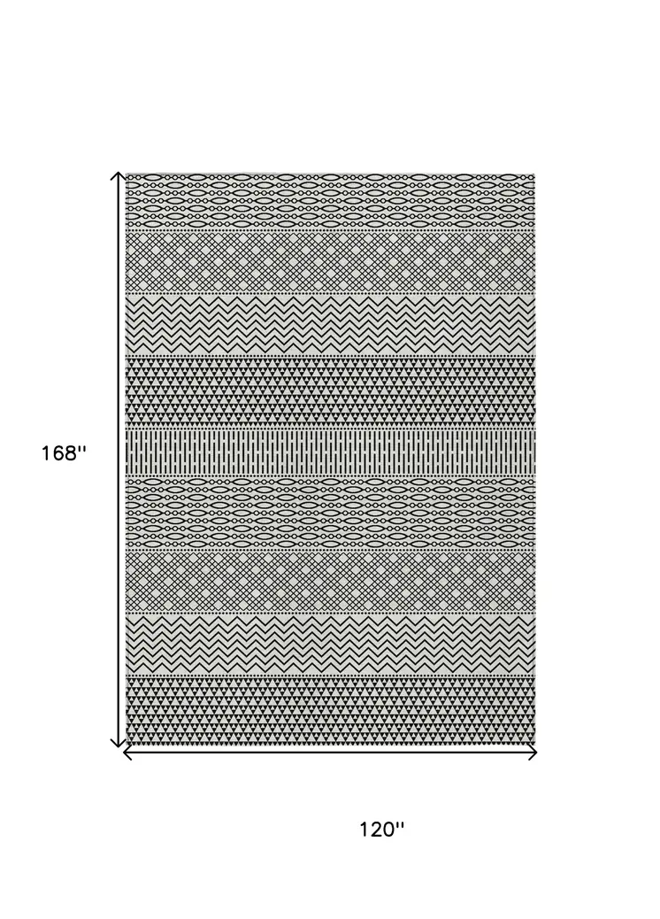10' X 14' White And Black Chevron Washable Indoor Outdoor Area Rug