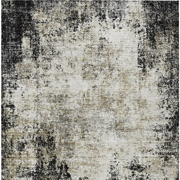 5' X 8' Black Ivory And Beige Abstract Washable Indoor Outdoor Area Rug