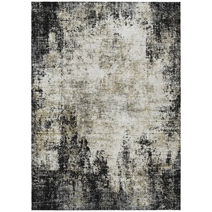 5' X 8' Black Ivory And Beige Abstract Washable Indoor Outdoor Area Rug
