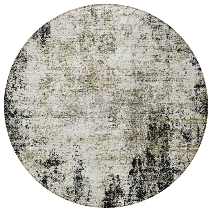 8' Black Ivory And Beige Round Abstract Washable Indoor Outdoor Area Rug