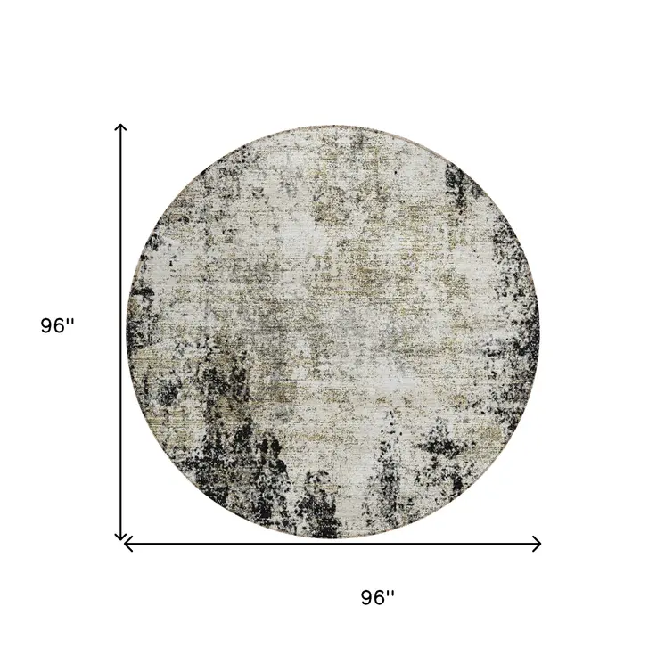 8' Black Ivory And Beige Round Abstract Washable Indoor Outdoor Area Rug