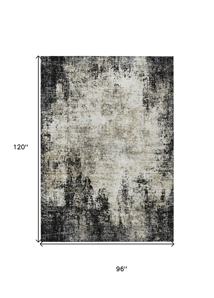 8' X 10' Black Ivory And Beige Abstract Washable Indoor Outdoor Area Rug
