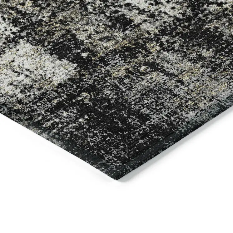 8' X 10' Black Ivory And Beige Abstract Washable Indoor Outdoor Area Rug