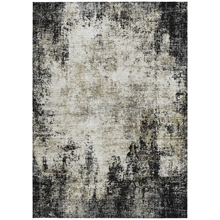 10' X 14' Black Ivory And Beige Abstract Washable Indoor Outdoor Area Rug