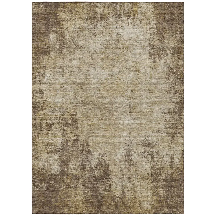3' X 5' Brown And Beige Abstract Washable Indoor Outdoor Area Rug