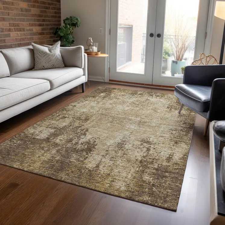 3' X 5' Brown And Beige Abstract Washable Indoor Outdoor Area Rug