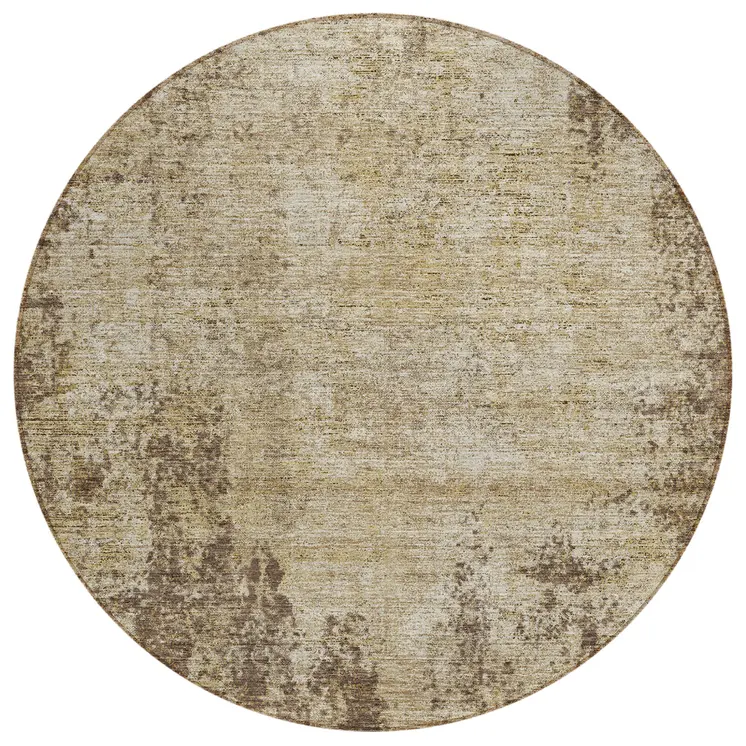 8' Brown And Beige Round Abstract Washable Indoor Outdoor Area Rug