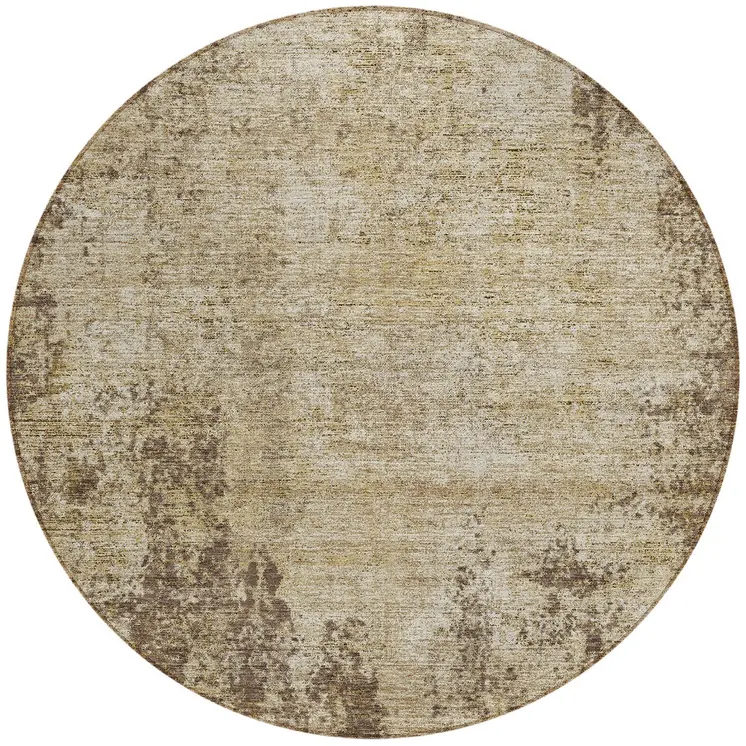 8' Brown And Beige Round Abstract Washable Indoor Outdoor Area Rug
