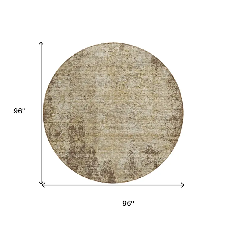 8' Brown And Beige Round Abstract Washable Indoor Outdoor Area Rug
