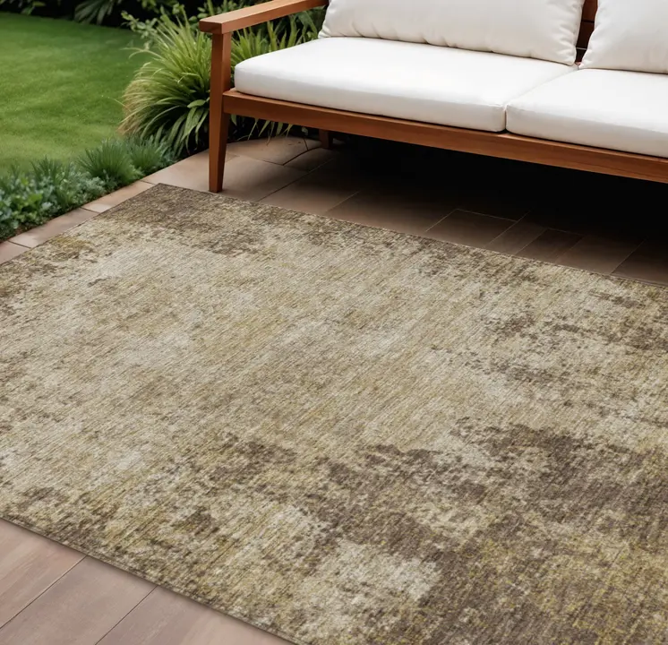 8' X 10' Brown And Beige Abstract Washable Indoor Outdoor Area Rug