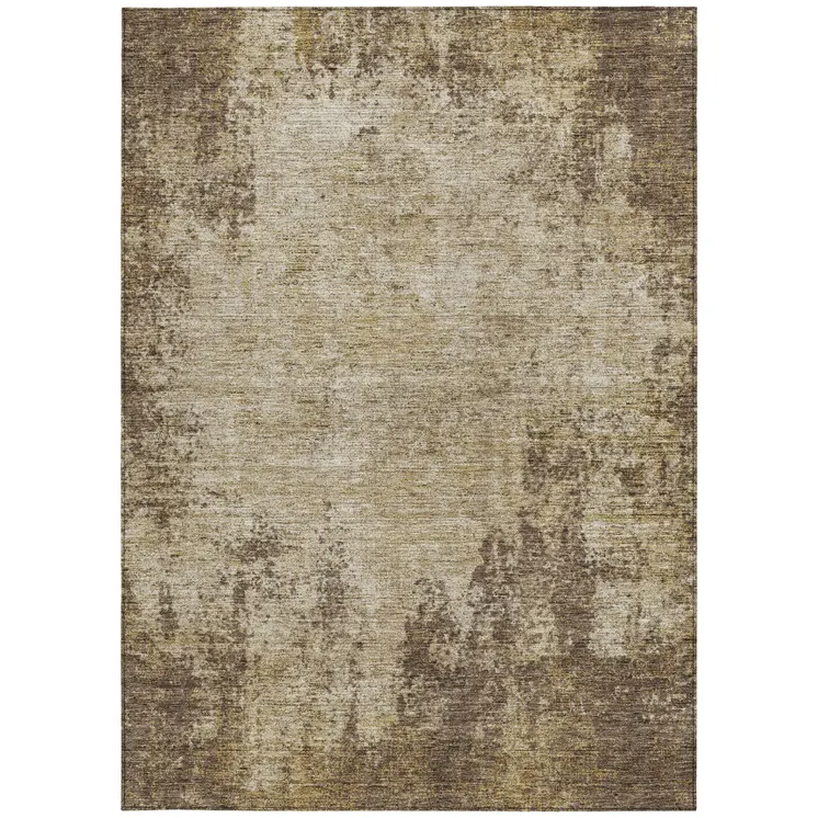 9' X 12' Brown And Beige Abstract Washable Indoor Outdoor Area Rug