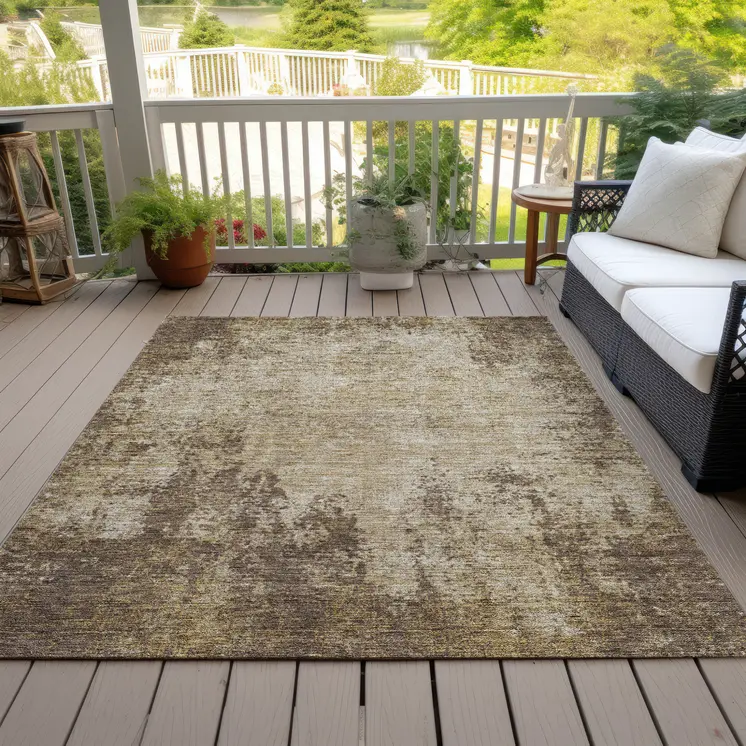 9' X 12' Brown And Beige Abstract Washable Indoor Outdoor Area Rug