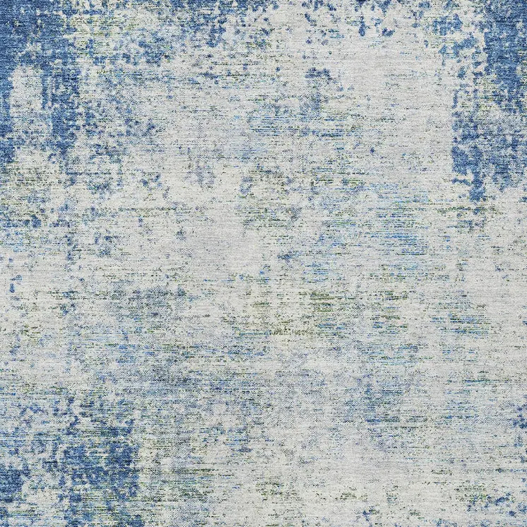 3' X 5' Denim Blue And Ivory Abstract Washable Indoor Outdoor Area Rug
