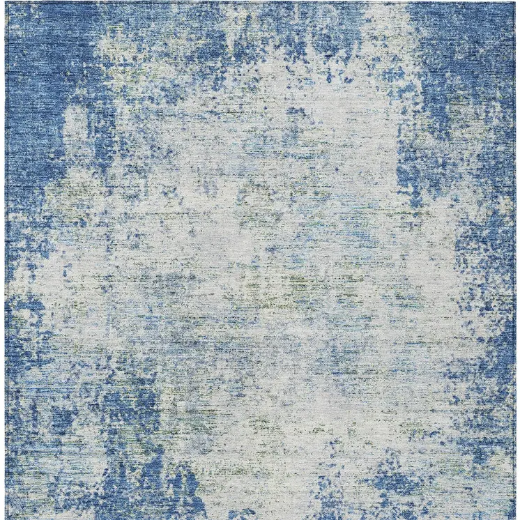 5' X 8' Denim Blue And Ivory Abstract Washable Indoor Outdoor Area Rug