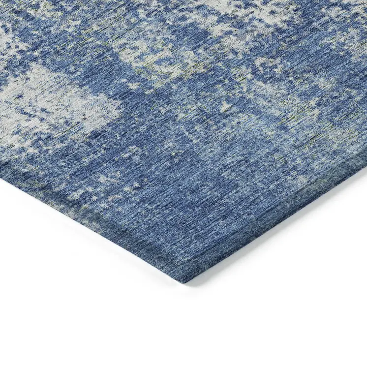 5' X 8' Denim Blue And Ivory Abstract Washable Indoor Outdoor Area Rug
