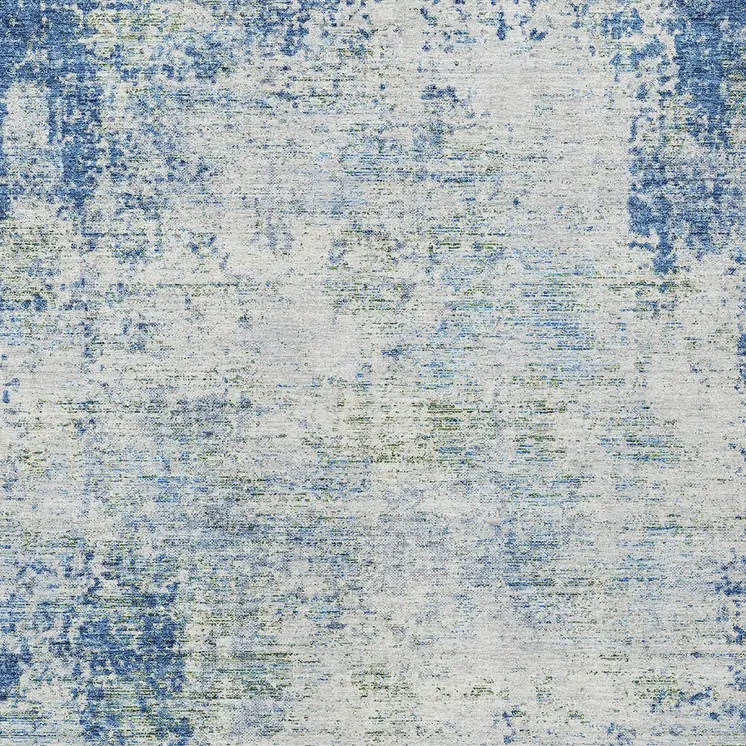 5' X 8' Denim Blue And Ivory Abstract Washable Indoor Outdoor Area Rug