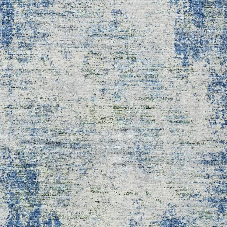 8' X 10' Denim Blue And Ivory Abstract Washable Indoor Outdoor Area Rug