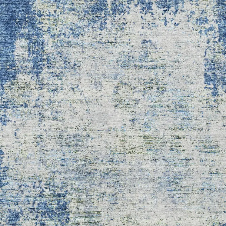 10' X 14' Denim Blue And Ivory Abstract Washable Indoor Outdoor Area Rug
