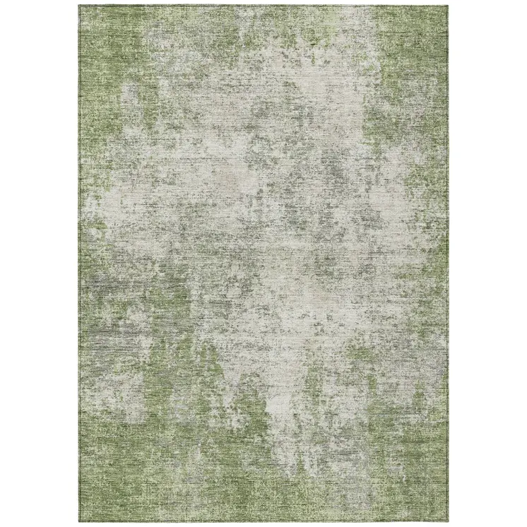 3' X 5' Green And Ivory Abstract Washable Indoor Outdoor Area Rug