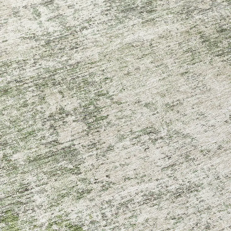 8' Green And Ivory Round Abstract Washable Indoor Outdoor Area Rug