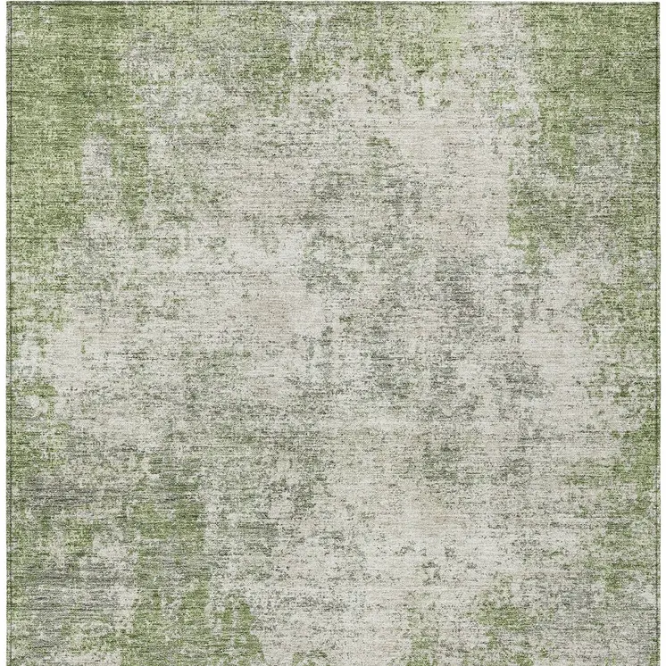 8' X 10' Green And Ivory Abstract Washable Indoor Outdoor Area Rug