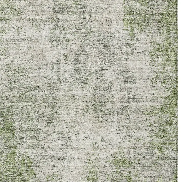 8' X 10' Green And Ivory Abstract Washable Indoor Outdoor Area Rug