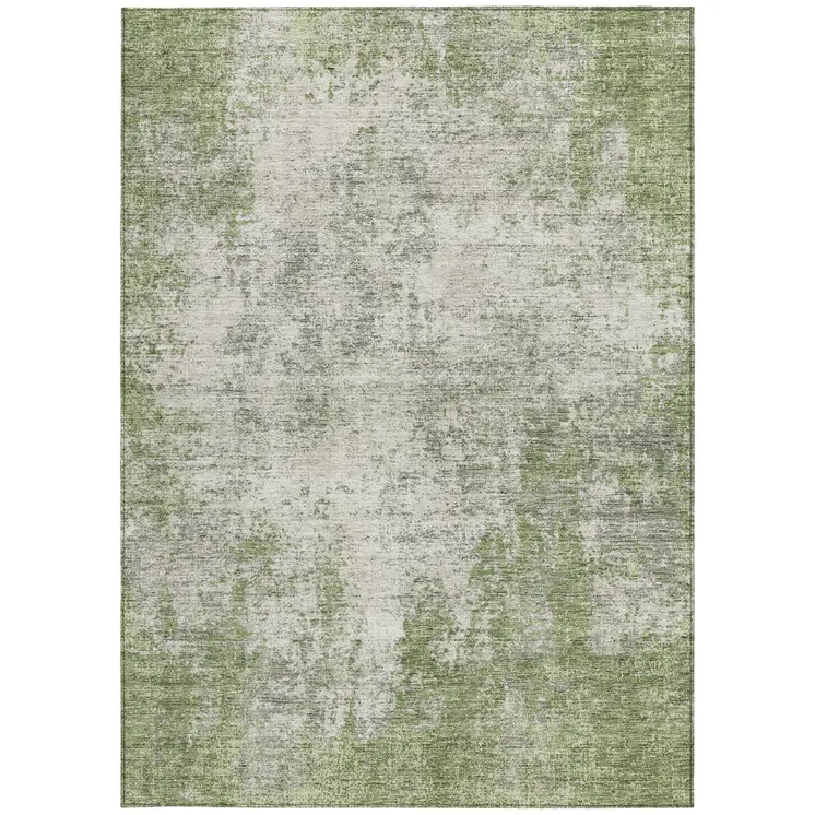 10' X 14' Green And Ivory Abstract Washable Indoor Outdoor Area Rug