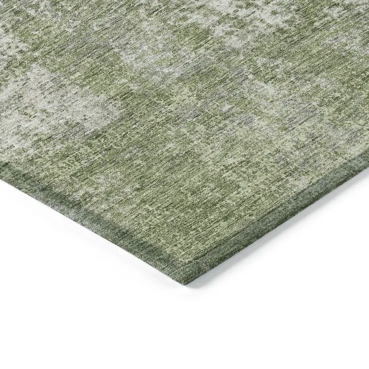 10' X 14' Green And Ivory Abstract Washable Indoor Outdoor Area Rug