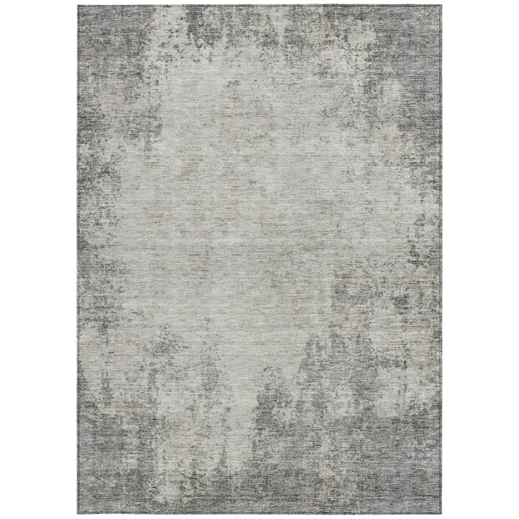 3' X 5' Gray And Ivory Abstract Washable Indoor Outdoor Area Rug