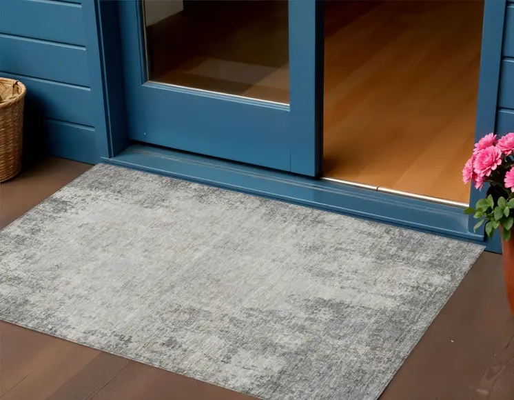 3' X 5' Gray And Ivory Abstract Washable Indoor Outdoor Area Rug