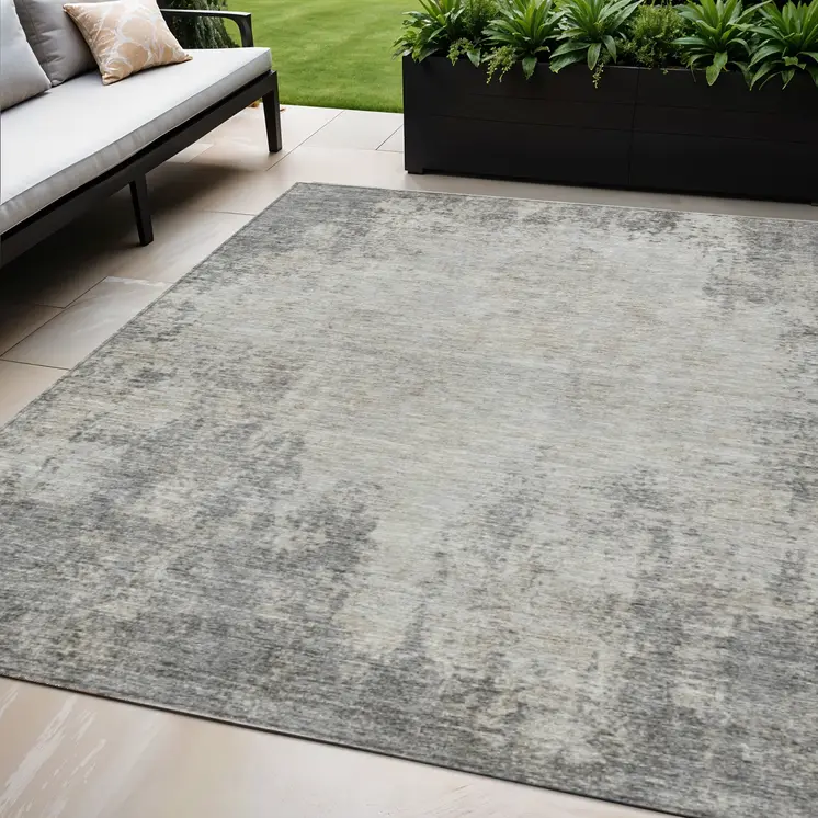 5' X 8' Gray And Ivory Abstract Washable Indoor Outdoor Area Rug