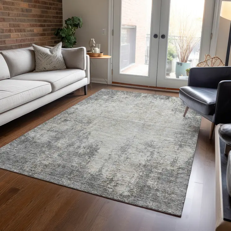 5' X 8' Gray And Ivory Abstract Washable Indoor Outdoor Area Rug