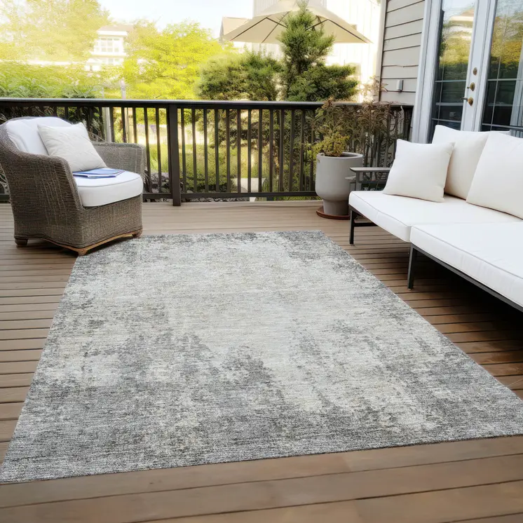 5' X 8' Gray And Ivory Abstract Washable Indoor Outdoor Area Rug