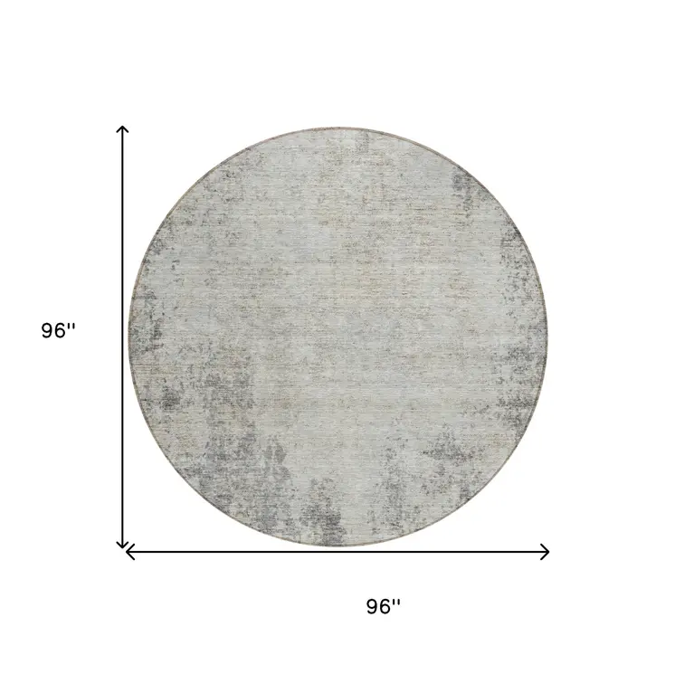 8' Gray And Ivory Round Abstract Washable Indoor Outdoor Area Rug