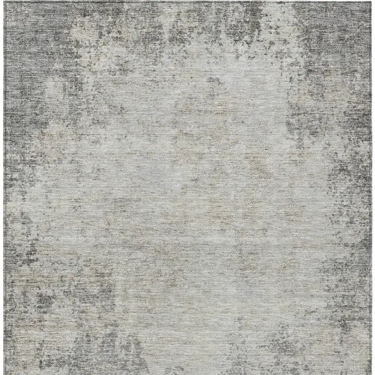 9' X 12' Gray And Ivory Abstract Washable Indoor Outdoor Area Rug