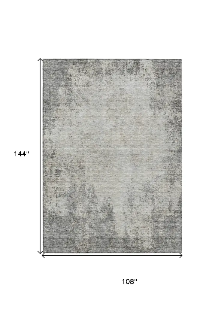 9' X 12' Gray And Ivory Abstract Washable Indoor Outdoor Area Rug