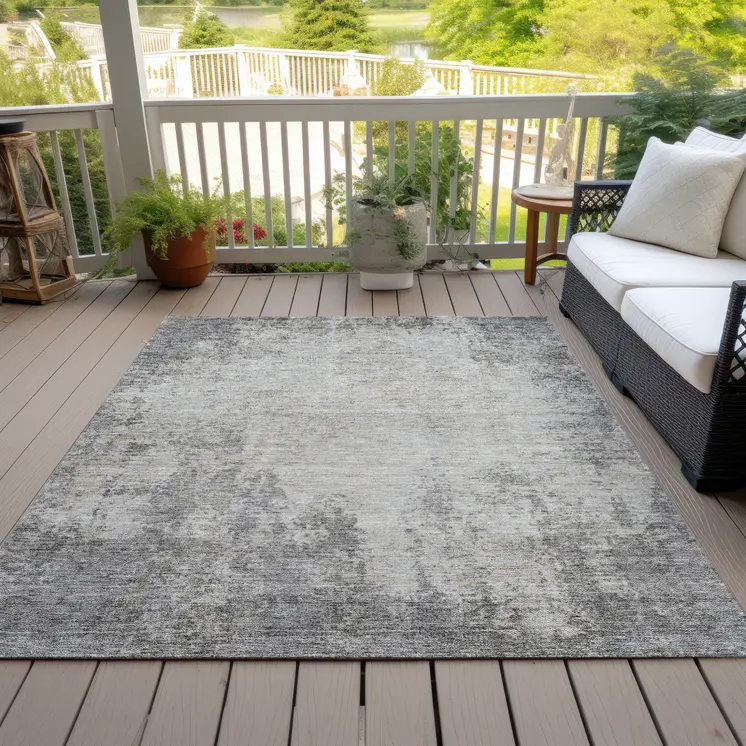 9' X 12' Gray And Ivory Abstract Washable Indoor Outdoor Area Rug