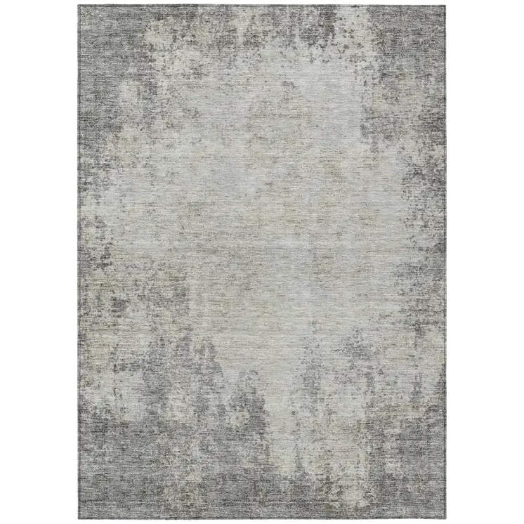 9' X 12' Gray And Ivory Abstract Washable Indoor Outdoor Area Rug
