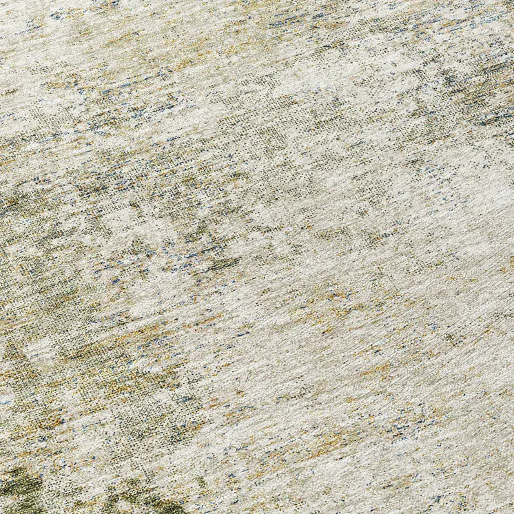 8' Olive Green And Ivory Round Abstract Washable Indoor Outdoor Area Rug