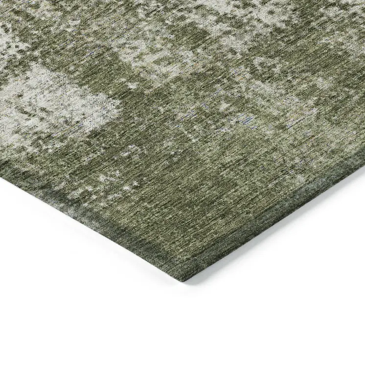 8' X 10' Olive Green And Ivory Abstract Washable Indoor Outdoor Area Rug