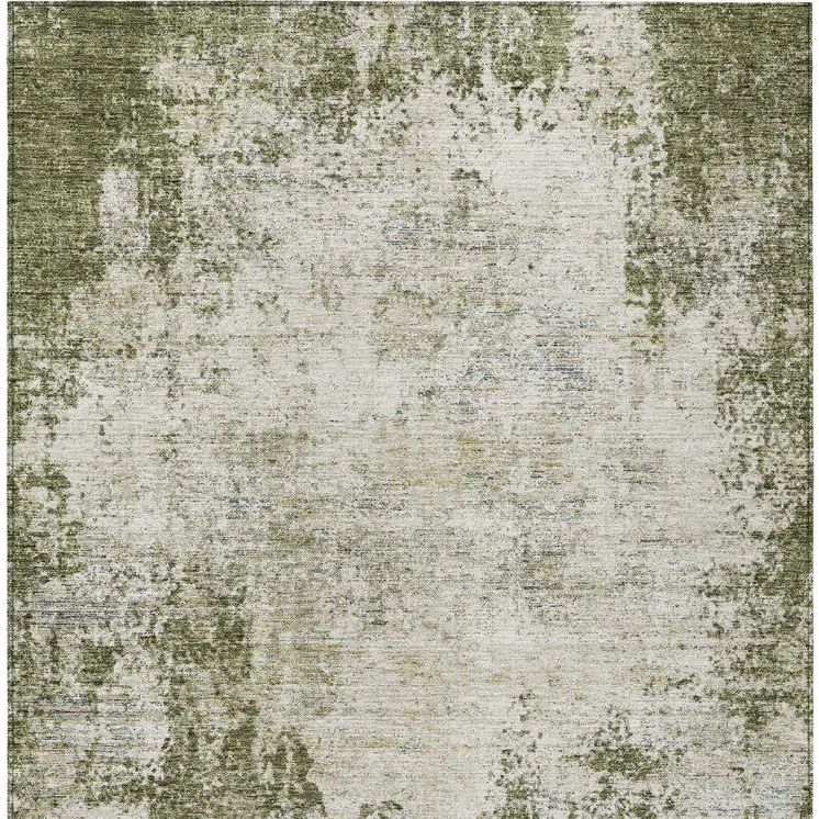 8' X 10' Olive Green And Ivory Abstract Washable Indoor Outdoor Area Rug