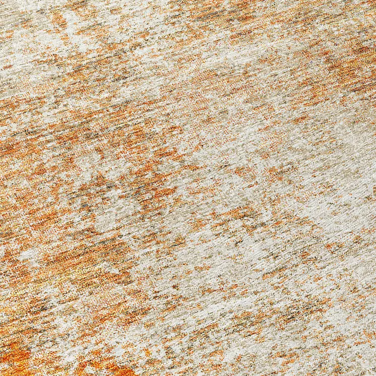8' Orange And Ivory Round Abstract Washable Indoor Outdoor Area Rug