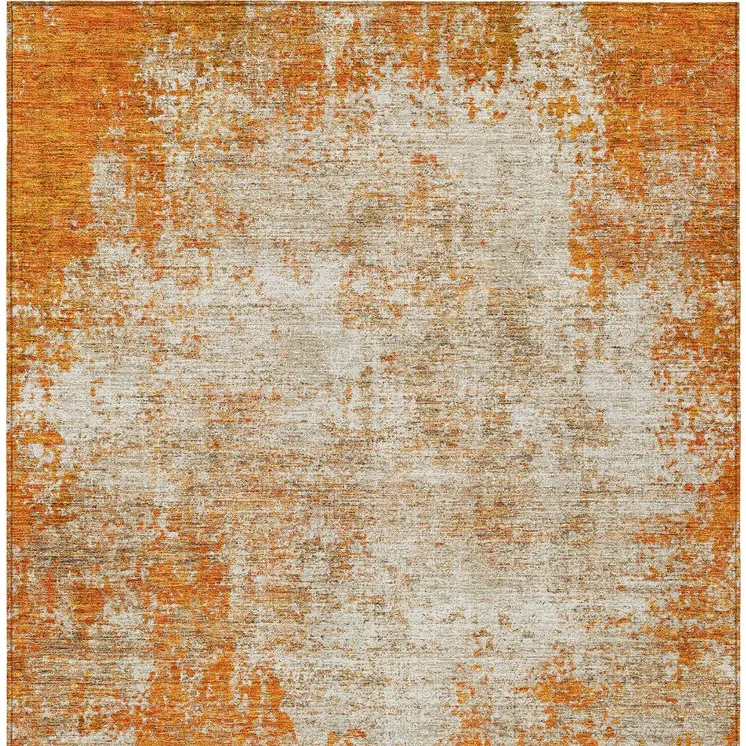 9' X 12' Orange And Ivory Abstract Washable Indoor Outdoor Area Rug