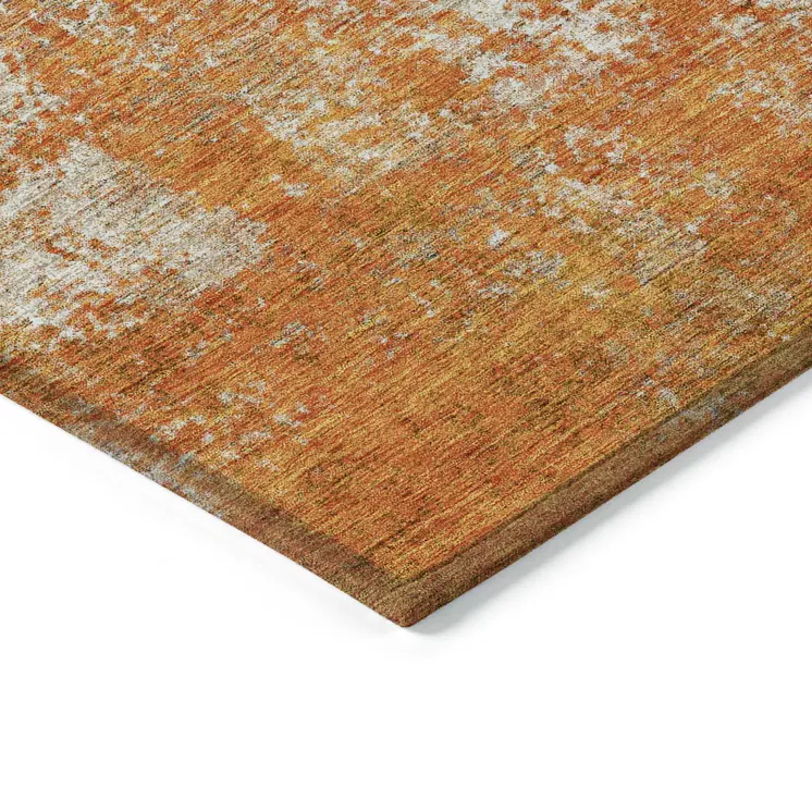 9' X 12' Orange And Ivory Abstract Washable Indoor Outdoor Area Rug