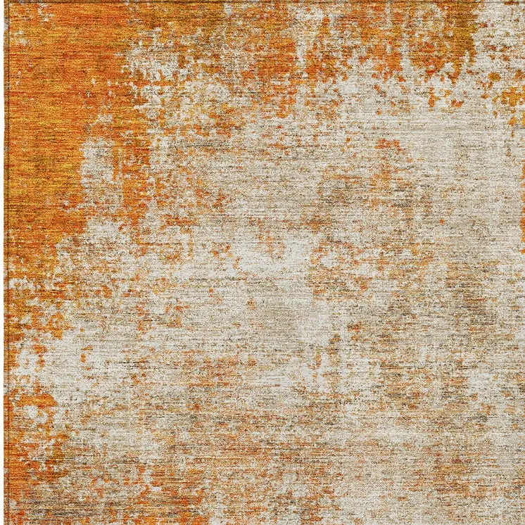9' X 12' Orange And Ivory Abstract Washable Indoor Outdoor Area Rug