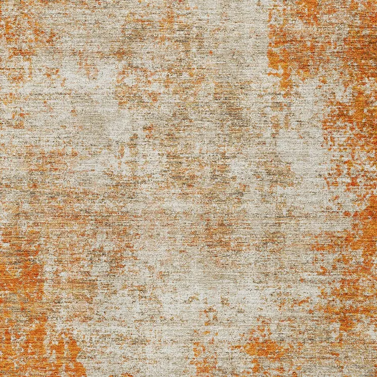 10' X 14' Orange And Ivory Abstract Washable Indoor Outdoor Area Rug