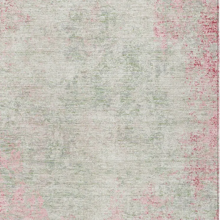 3' X 5' Pink And Ivory Abstract Washable Indoor Outdoor Area Rug