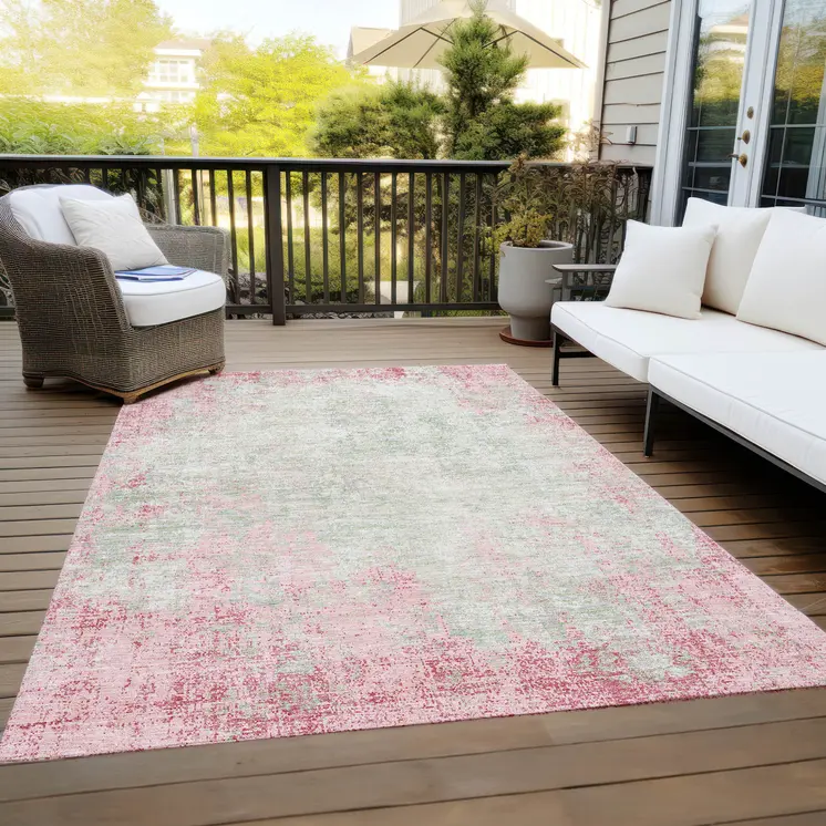 5' X 8' Pink And Ivory Abstract Washable Indoor Outdoor Area Rug