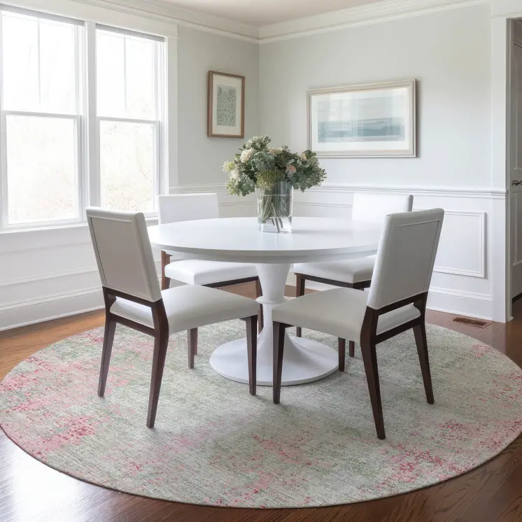8' Pink And Ivory Round Abstract Washable Indoor Outdoor Area Rug